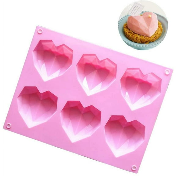 Heart shaped silicone mold, 6 types of heart shapes, for chocolate, Valentine's Day, muffin baking pan, baking pan for candies, pink