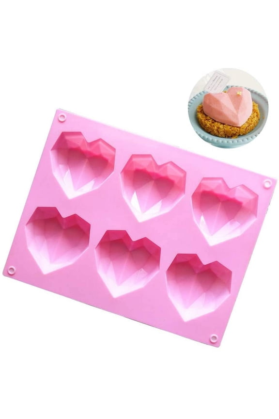 Heart shaped silicone mold, 6 types of heart shapes, for chocolate, Valentine's Day, muffin baking pan, baking pan for candies, pink