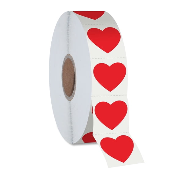 Heart-shaped stickers, 1200 labels per roll, 3/4" diameter, self-adhesive red hearts for Valentine's Day, classroom awards, office organization, bookmarking, teacher supplies, party decorations,Red