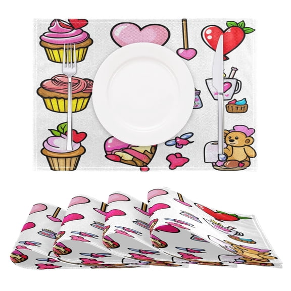 Heart-themed Illustrations Reversible Placemat Non Slip Coffee Mat 18x12 Inch for Dining, Kitchen, Coffee