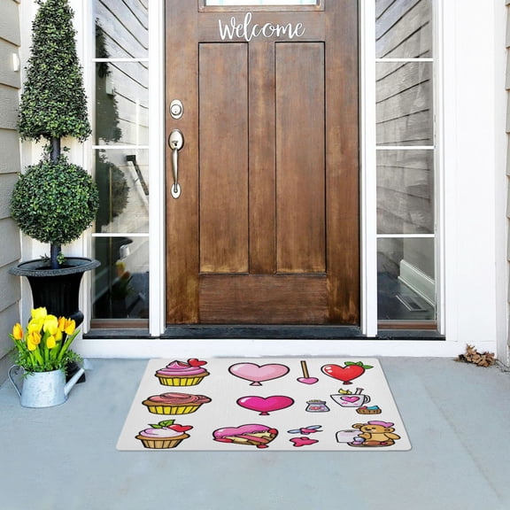 Heart-themed Illustrations Outdoor Doormats NonSlip Bath Rugs Absorbent Muddy Dirt Resist Door Mats 32''x20''