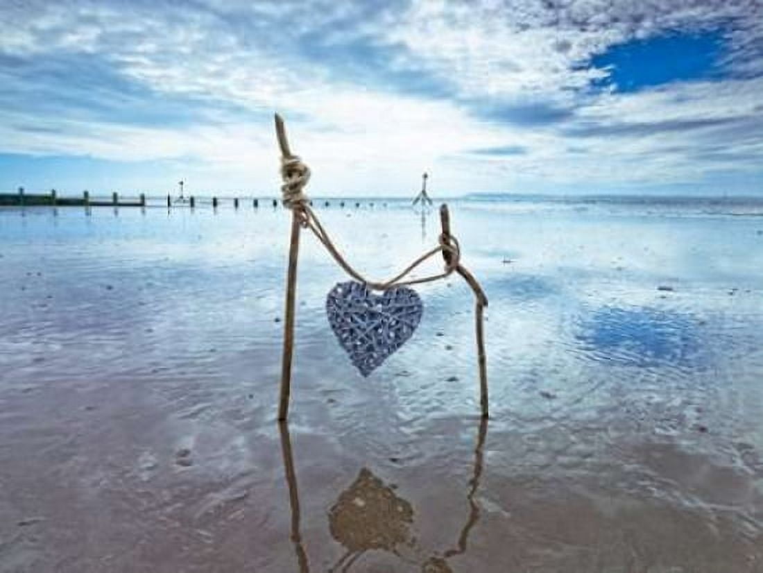Heart tied up on wooden sticks at the beach Canvas Art - Assaf Frank (18 x 24)