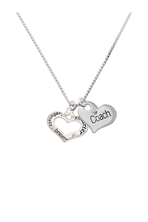 Heart with 3 AB Crystals - Stronger Braver Smarter Coach Heart Necklace