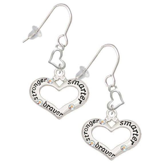Heart with 3 AB Crystals - Stronger Braver Smarter Heart French Earrings