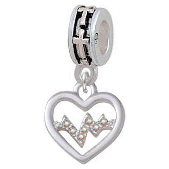 Heart with AB Crystal Heartbeat - Cross Charm Bead