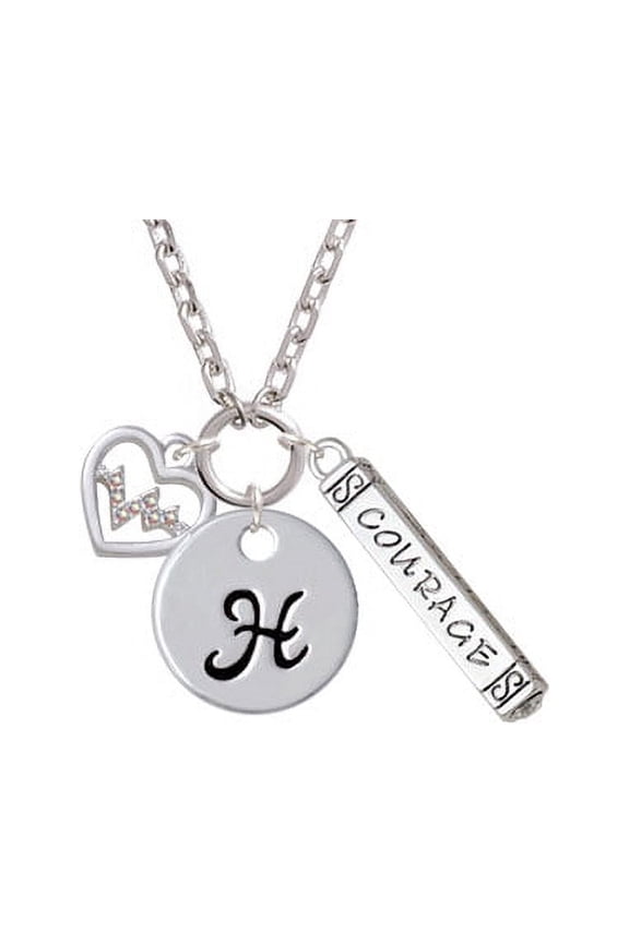 Heart with AB Crystal Heartbeat - H - Script Initial Disc Courage Strength Wisdom Zoe Necklace