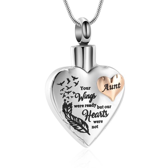 Heart with Angel Wing Print Cremation Jewelry for Ashes Holder Urn Necklace for Aunt Memorial Jewelry