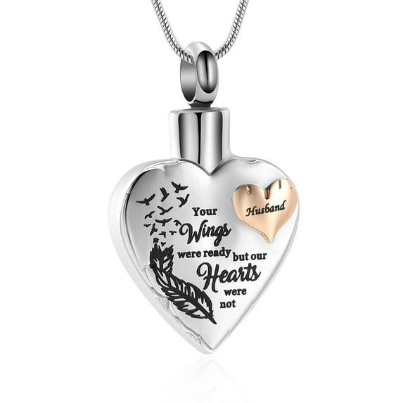 Heart with Angel Wing Print Cremation Jewelry for Ashes Holder Urn Necklace for Husband Memorial Jewelry