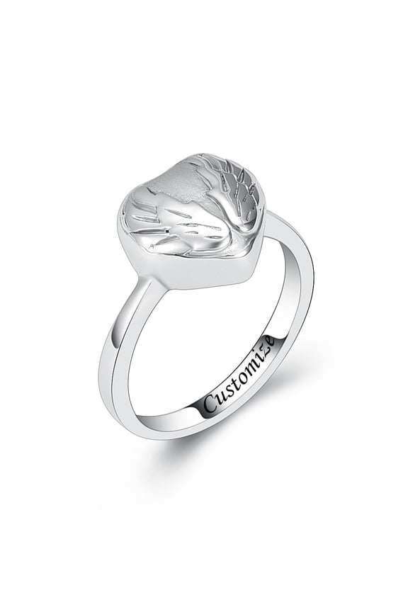 Heart with Angel Wing Print Stainless Steel Women Ring Keepsake Cremation Jewelry for Ashes Holder Memorial Urn Ring