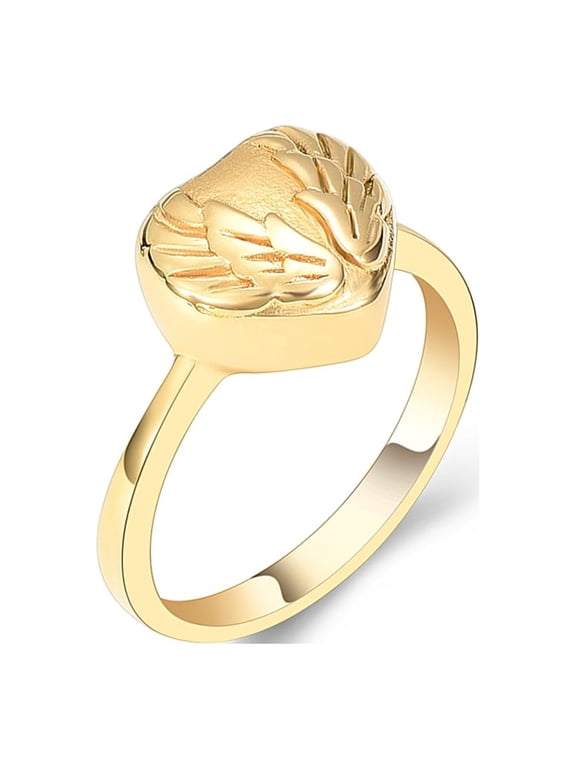 Heart with Angel Wing Print Stainless Steel Women Ring Keepsake Cremation Jewelry for Ashes Holder Memorial Urn Ring