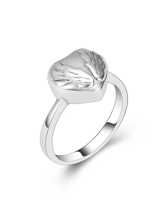 Heart with Angel Wing Print Stainless Steel Women Ring Keepsake Cremation Jewelry for Ashes Holder Memorial Urn Ring