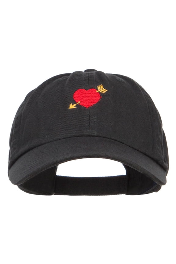 Heart with Arrow Embroidered Low Cap - Black OSFM