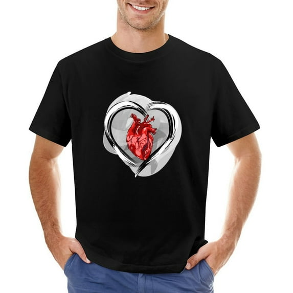 Heart with Blots Vintage T-shirt Mens Cotton Classic Crewneck Short Sleeve Tees Unisex Black M