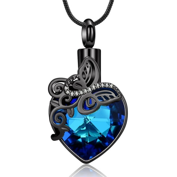 Heart with Butterfly Urn Necklace for Ashes Stainless Steel Cremation Jewelry for Ashes Butterfly Cremation Jewelry for Women / Men