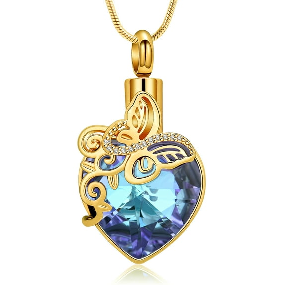 Heart with Butterfly Urn Necklace for Ashes Stainless Steel Cremation Jewelry for Ashes Butterfly Cremation Jewelry for Women / Men