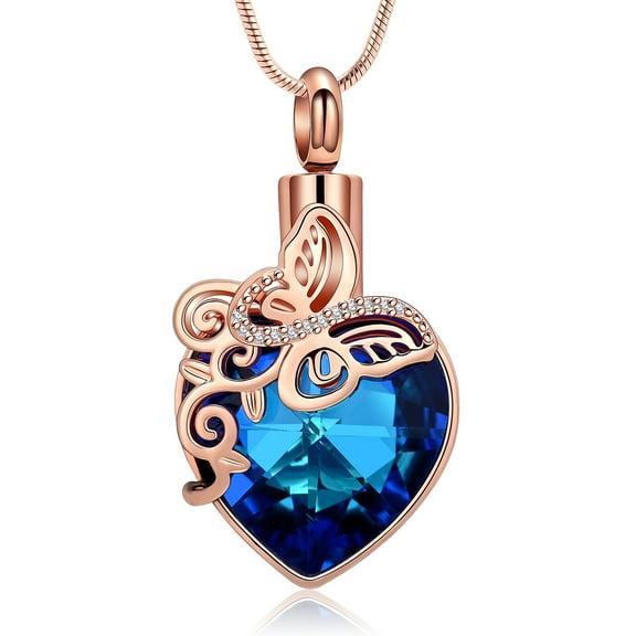 Heart with Butterfly Urn Necklace for Ashes Stainless Steel Cremation Jewelry for Ashes Butterfly Cremation Jewelry for Women / Men