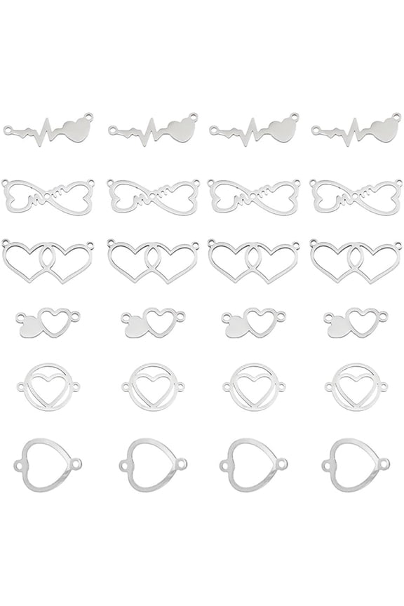 Heart with Heart Connector Charms Colorful Hollow Linking Stainless Steel Heart Links