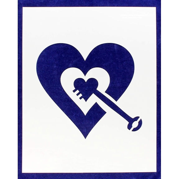 Heart with Key Stencil -Mylar 14 Mil 17.5"H X 14"W - Painting /Crafts/ Templates