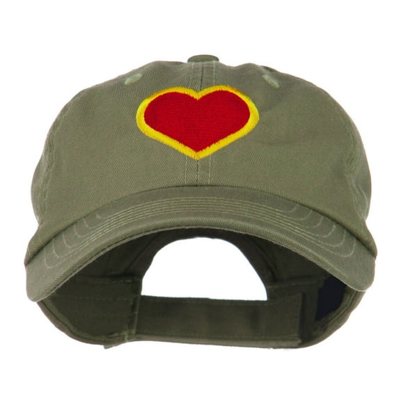 Heart with Outline Embroidered Cap - Olive OSFM