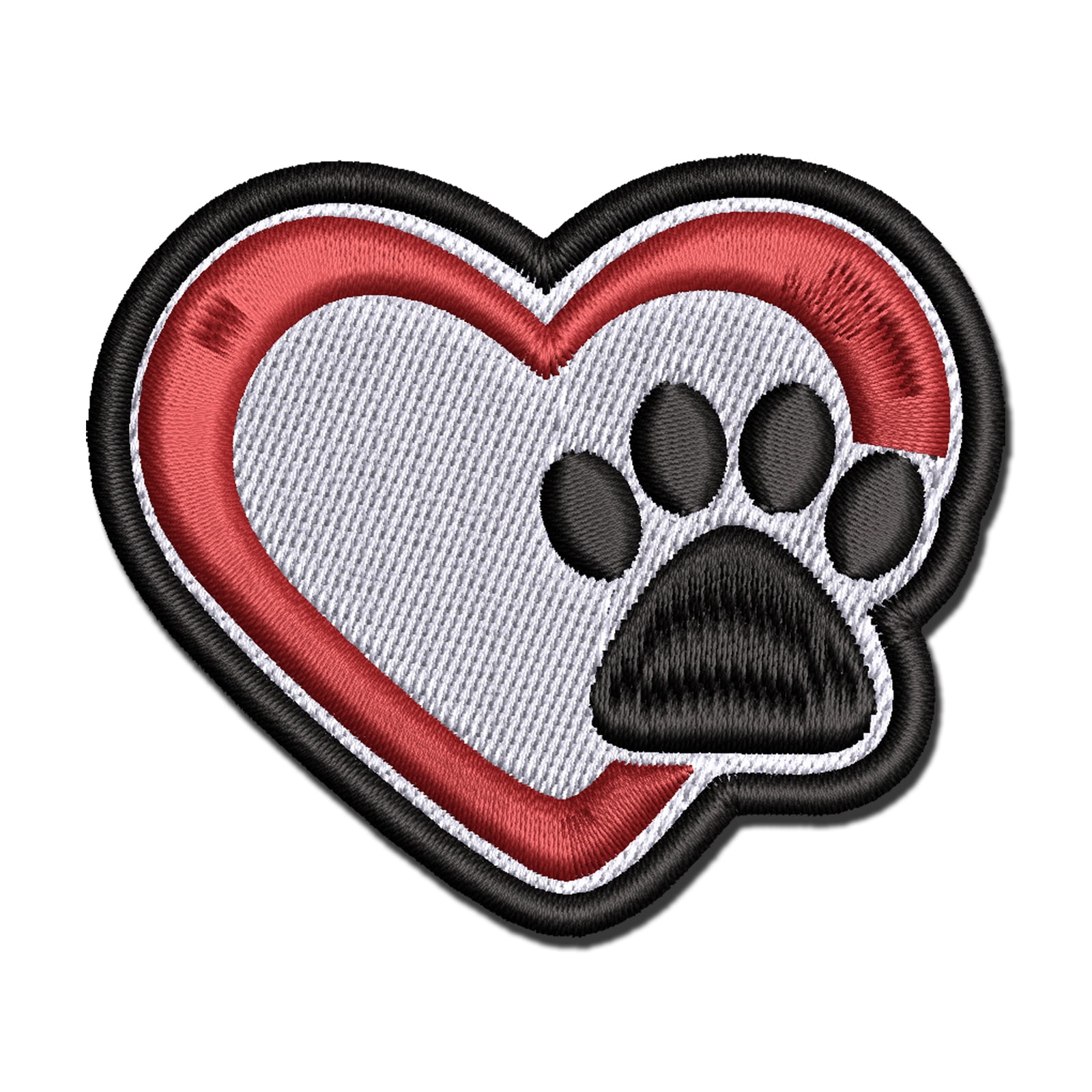 Heart with Paw Print Applique Multi-Color Embroidered Iron-On Patch - 3.5 Inch Large
