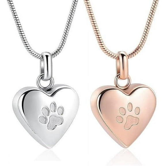 Heart with Paw Print Urn Necklace for Ashes Pet Cremation Jewelry for Ashes for Dog / Cat Heart Urn Necklace Memorial Keepsake Jewelry for Pet