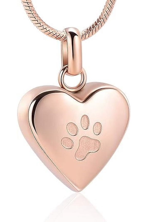 Heart with Paw Print Urn Necklace for Ashes Pet Cremation Jewelry for Ashes for Dog / Cat Heart Urn Necklace Memorial Keepsake Jewelry for Pet