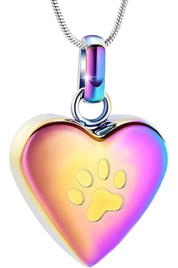 Heart with Paw Print Urn Necklace for Ashes Pet Cremation Jewelry for Ashes for Dog / Cat Heart Urn Necklace Memorial Keepsake Jewelry for Pet