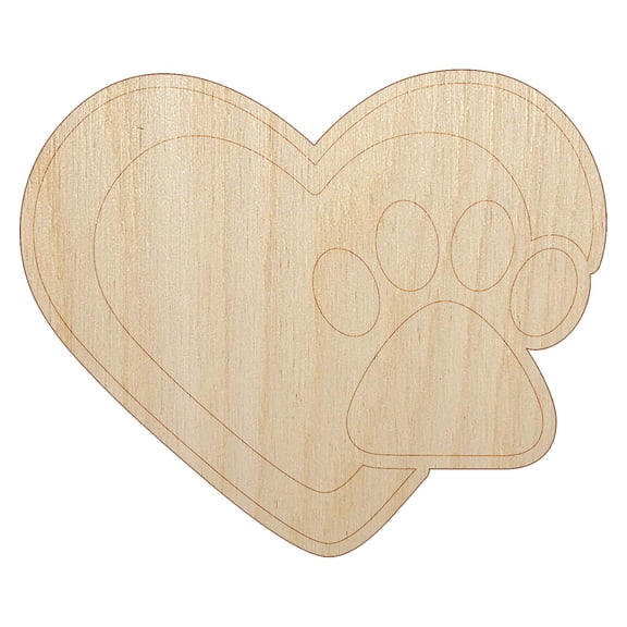 Heart with Paw Print Wood Shape Unfinished Piece Cutout Craft DIY Projects - 4.70 Inch Size - 1/4 Inch Thick