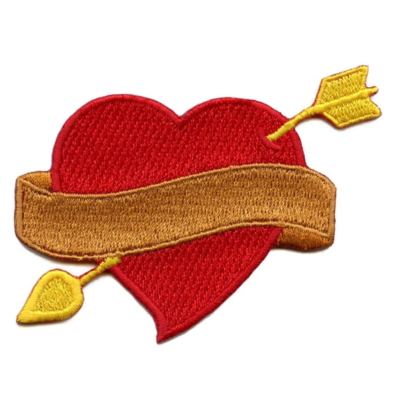Heart with Ribbon Arrow Patch Romantic Love Embroidered Iron On