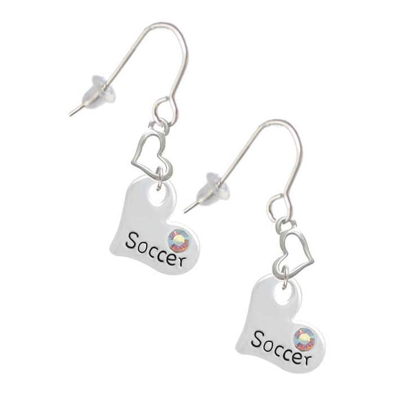 Heart with ''Soccer'' and AB Crystal Heart French Earrings