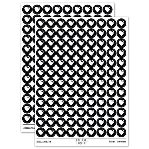 Heart with Swoop 200+ Round Stickers - Black - Matte Finish - 0.50" Size