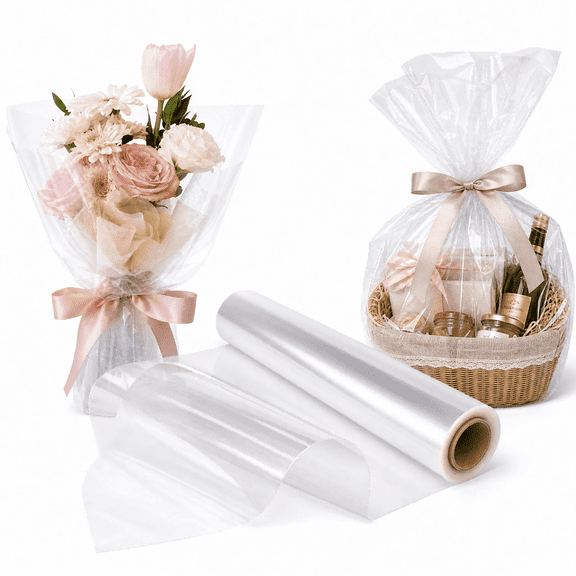 Qiucioku Cellophane Wrap Roll, Clear, 2.5 Mil Thick, 1 Pack, 15.7 Inch x 98.4 Ft