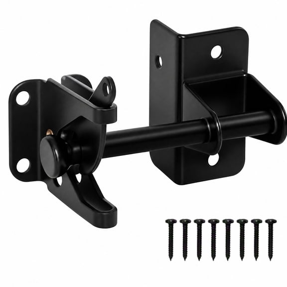 HeartGoods Gate Latch for Wooden Fence, Heavy Duty Gravity Self-Locking Gate Lock, Black Metal Hardware with 8 Screws, Automatic Closing Gate Latches for Garden, Farm, and Backyard,1pcs