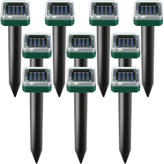 HeartGoods Mole Repellent Solar Powered, 10 Pack Solar Mole Repellents Ultrasonic for Vole, Snakes, Gopher, Waterproof Sonic Vole Deterrent Spikes,Snake Gopher for Garden and Yard