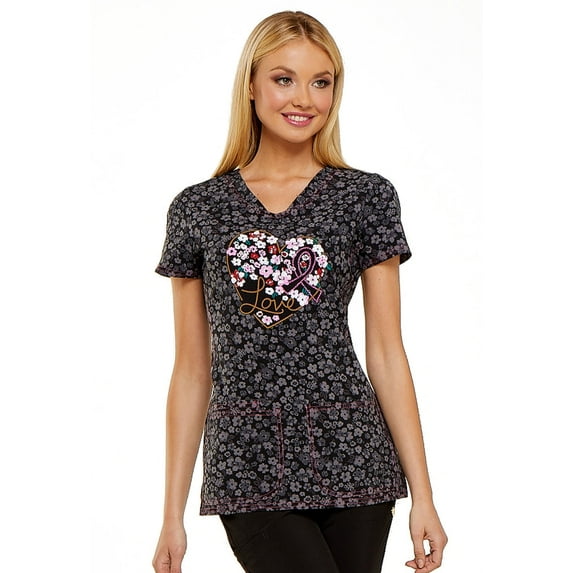 HeartSoul Prints Women Scrubs Top V-Neck HS614, XS, Floral Ever In My Heart