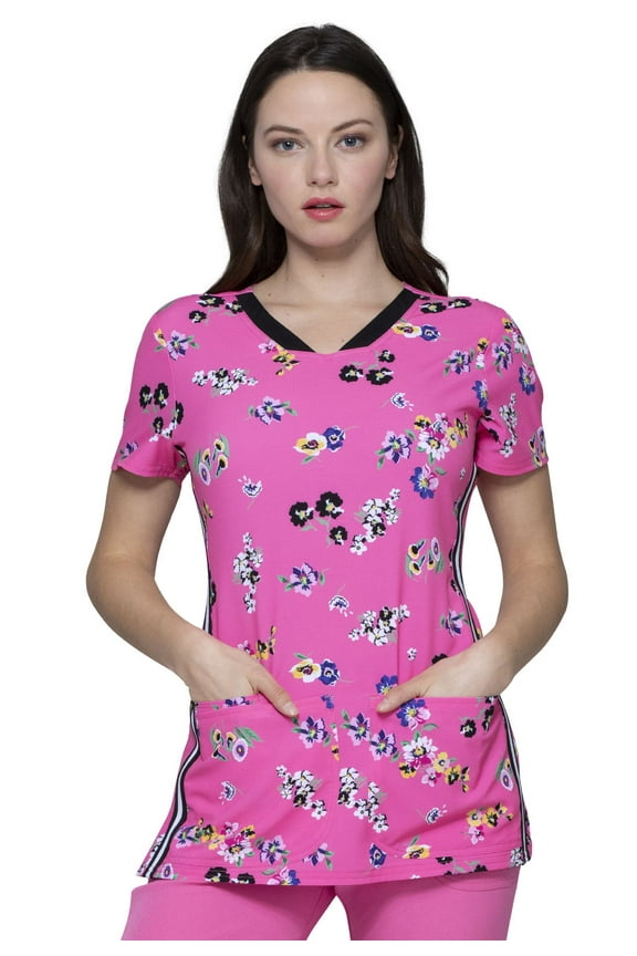 Women Scrubs Top V-Neck HS721, XS, Flowering Fields