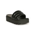thumbnail image 1 of HeartThentic Puffy Padded Thick Strap Lugged Sole Open Toe Platform Ridged Treaded Flatform Sole Spring Summer Slide Sandals by Kayleen - Black Vegan Leather (Size: 8.5), 1 of 3