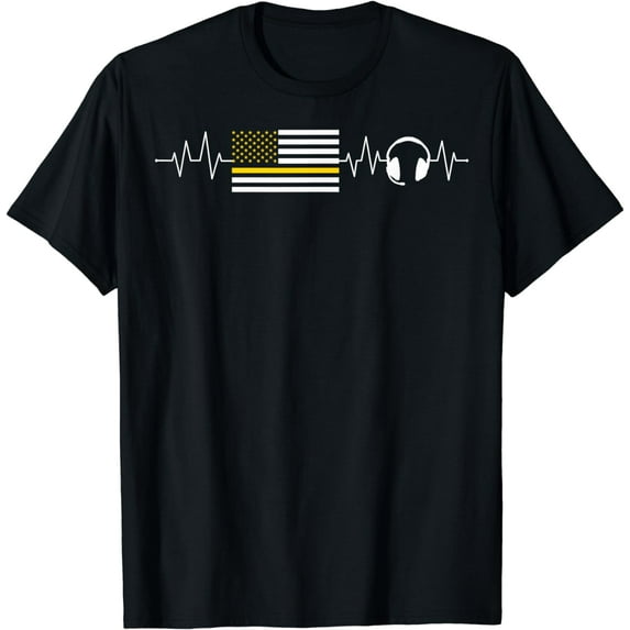 Heartbeat 911 Dispatcher Thin Yellow Line Emergency US Flag T-Shirt