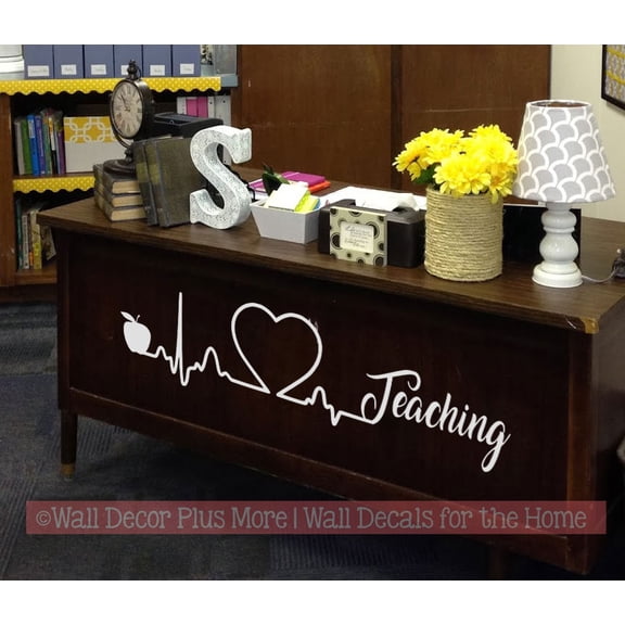 Heartbeat Apple Teaching Wall Decal Sticker, Unique Teacher Gift Wall Decal -Teaching Wall Decal - Special Teacher Wall Decal For Classroom Decoration 36x10- Inch Light Gray