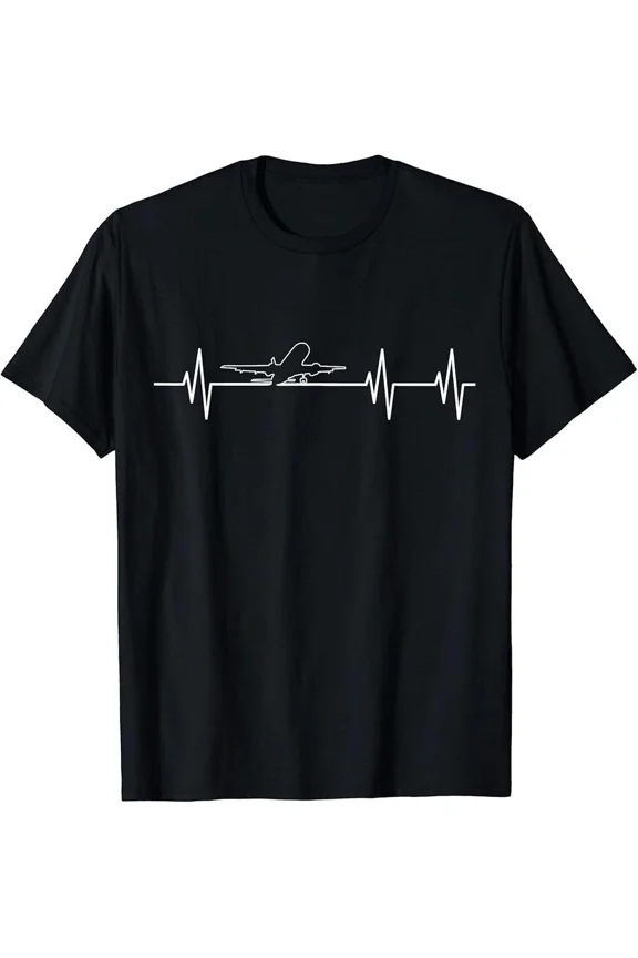 Heartbeat Aviation Aircraft Pilot Flying Graphic Design Apparel Unisex T-Shirt up to Size 5XL