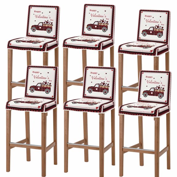 Heartbeat Border Love Bar Stool Covers with Backs Arrangement Lattice Truck Stretch Washable Bar Stool Chair Cover Slipcovers Removable Counter Stool High Chair Covers for Pub Dining Room Set of 6