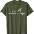 thumbnail image 1 of Heartbeat Cat Lover Animal Silhouette Cute Cat Unisex T-Shirt for Men Women Kids Toddler,Military Green Color,Size YM, 1 of 5