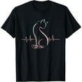 thumbnail image 1 of Heartbeat Colorful Cat Lover Animal Silhouette Cute Cat T-Shirt, 1 of 4