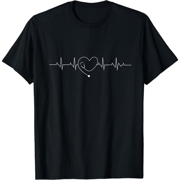 Heartbeat Design Medical Nursing Stethoscope T-Shirt for Nurse Gift