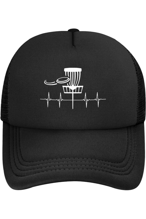 Heartbeat Disc Golf Baseball Caps Classic Solid Color Adjustable Mesh Baseball Cap for Men Women Black