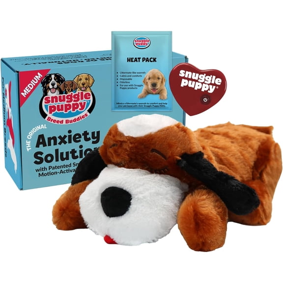 Heartbeat Dog Toy for Puppies with Real-Feel Pulse and Heat Pack Brown & White Beagle