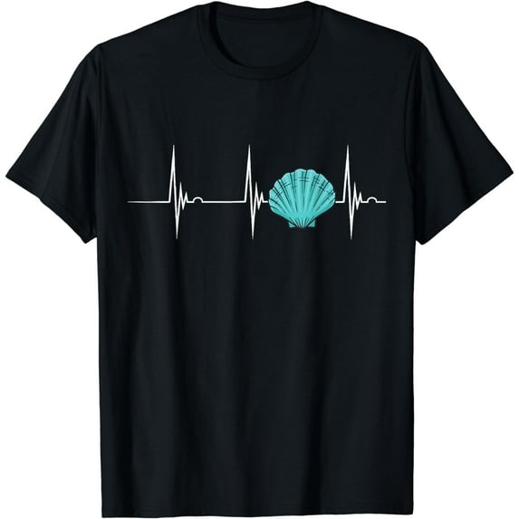 Heartbeat EKG Pulse Seashell Mermaid Seashell Clamshell T-Shirt