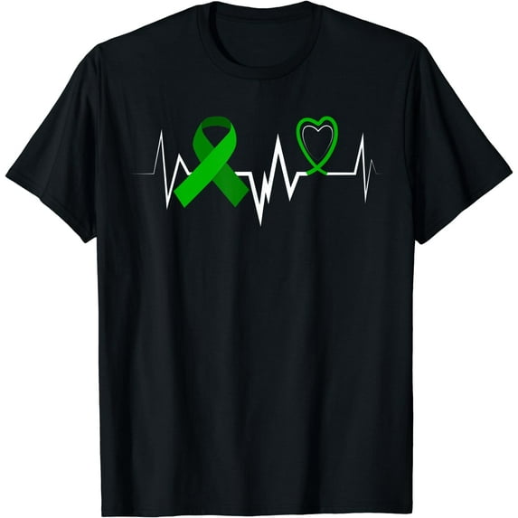 Heartbeat Green Ribbon Kidney Disease Awareness Shirt Black 2X-Large