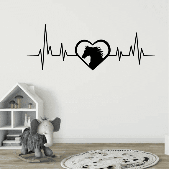 Heartbeat Horse Derby Horse Racing Silhouette Horse HeartbeatStallion Mare Silhouette Vinyl Wall Art Sticker Wall Decal Farm House Home Boys Room Décoration Design Décor Decal Size (4x10 inch)