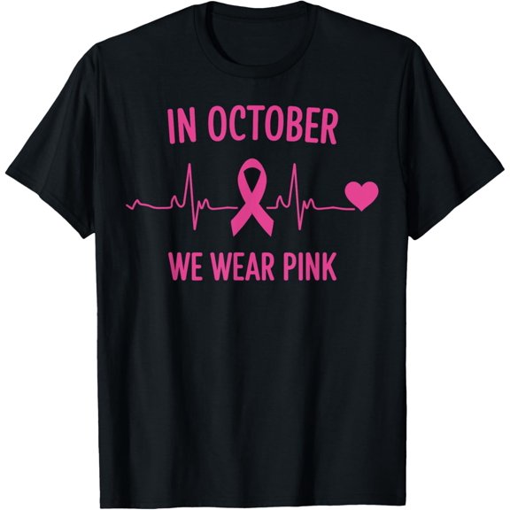 Heartbeat In October We Wear Pink Ribbon Awareness T-Shirt